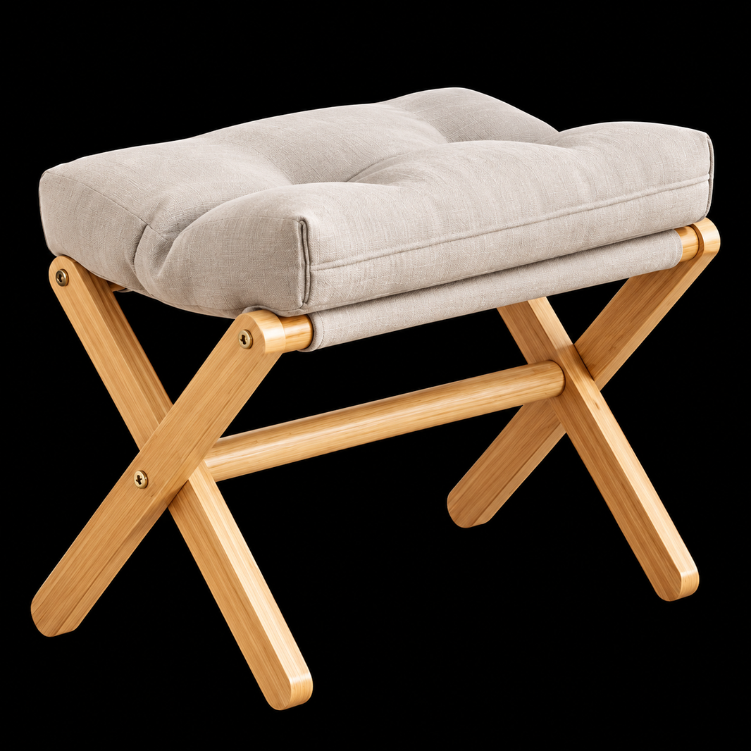 Solid Wood Folding Shoe Changing Stool with Soft Cushioned Seat