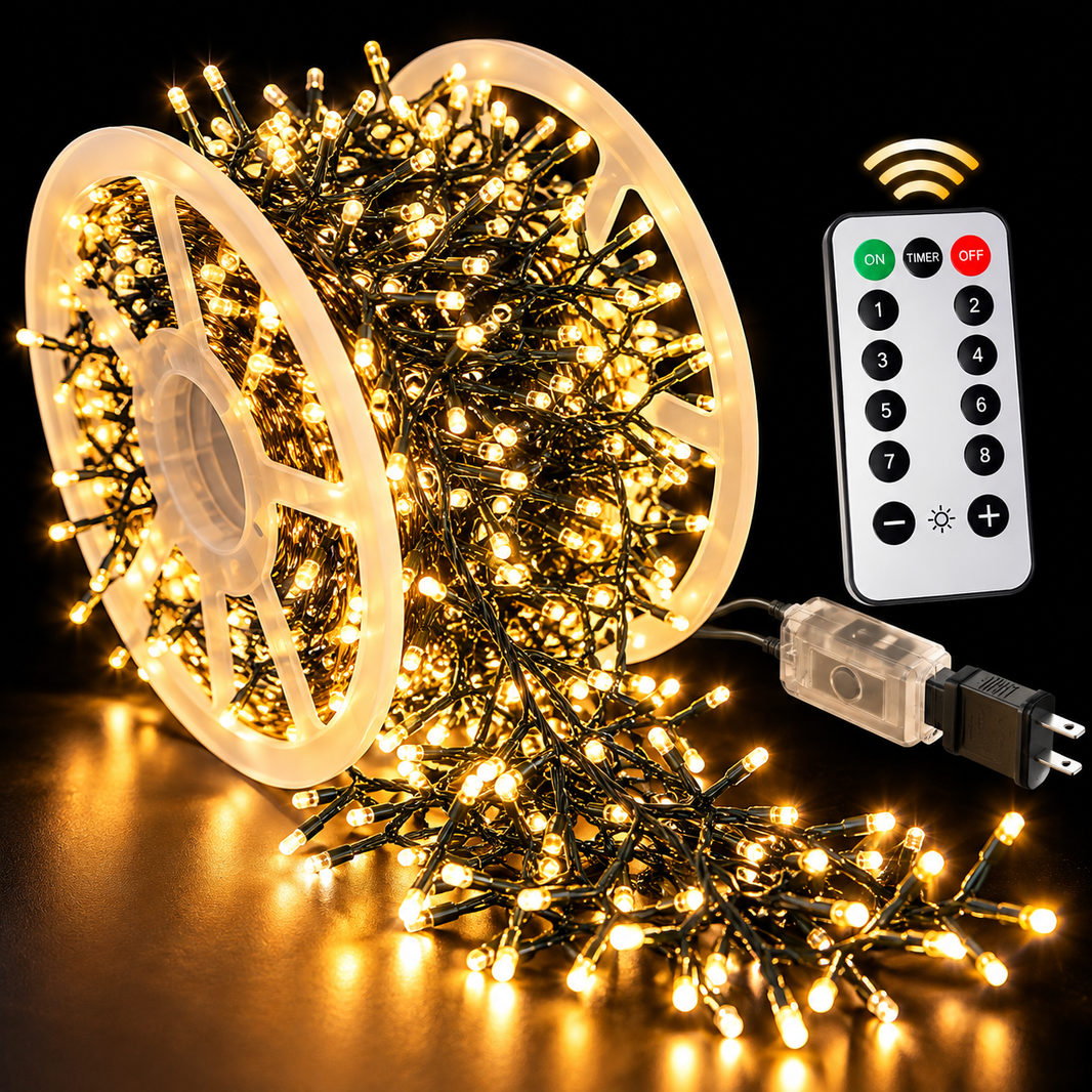 75M 2000 LED Firecracker String Lights – Warm White with Remote & US Plug