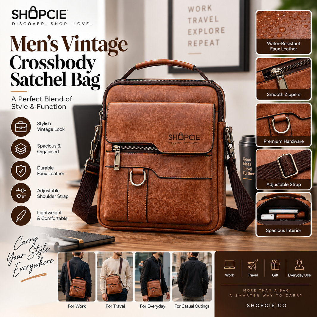 Men’s Vintage Faux Leather Crossbody Satchel Bag