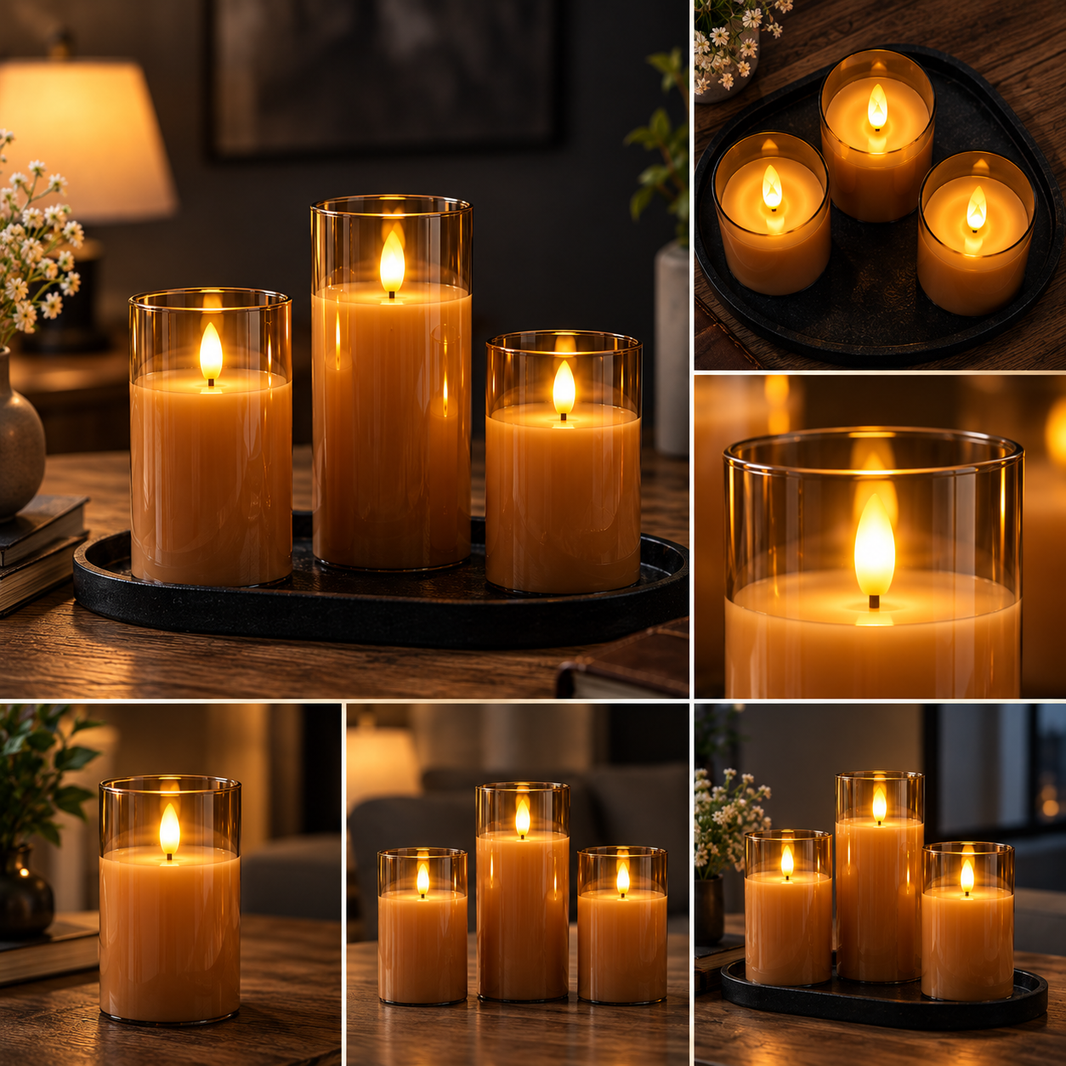 3-Piece Flameless LED Candle Set – Battery-Powered Decorative Candles