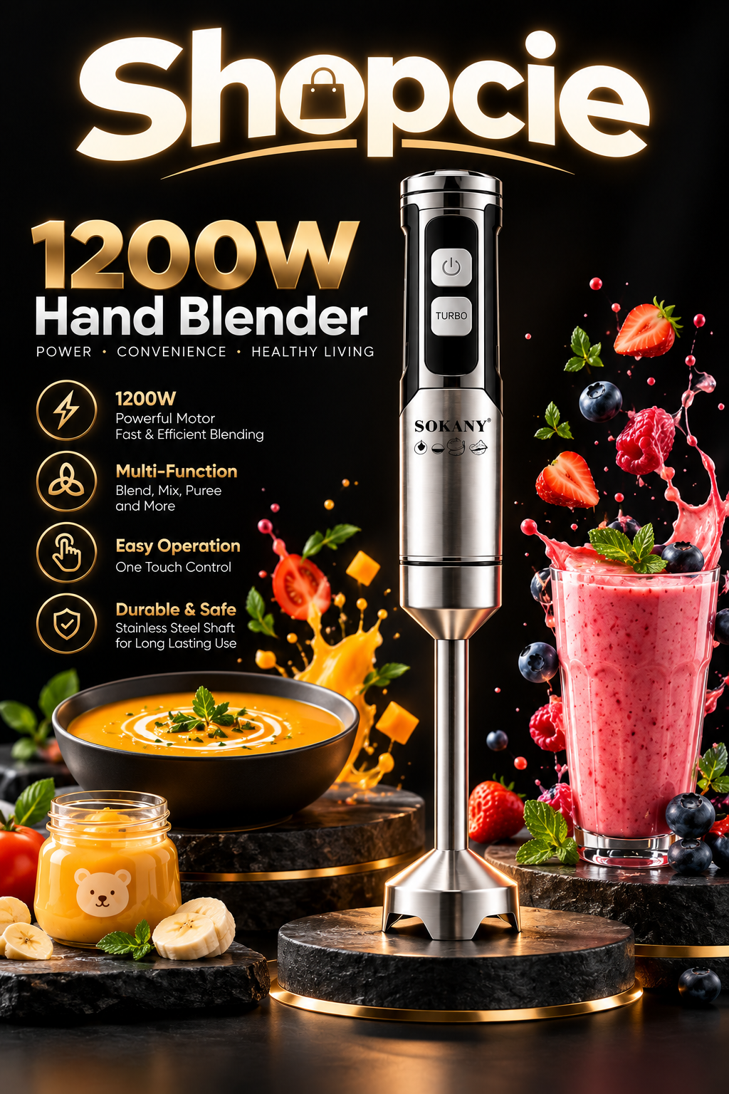 1200W Multifunctional Immersion Hand Blender – Portable Electric Food Mixer