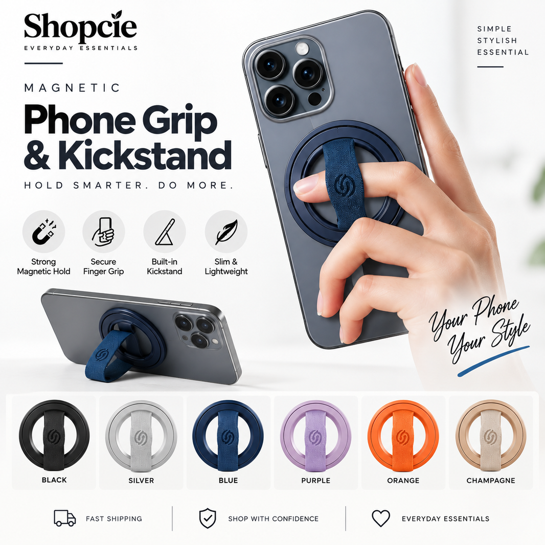 Magnetic Phone Grip & Kickstand – MagSafe Compatible Finger Ring Holder