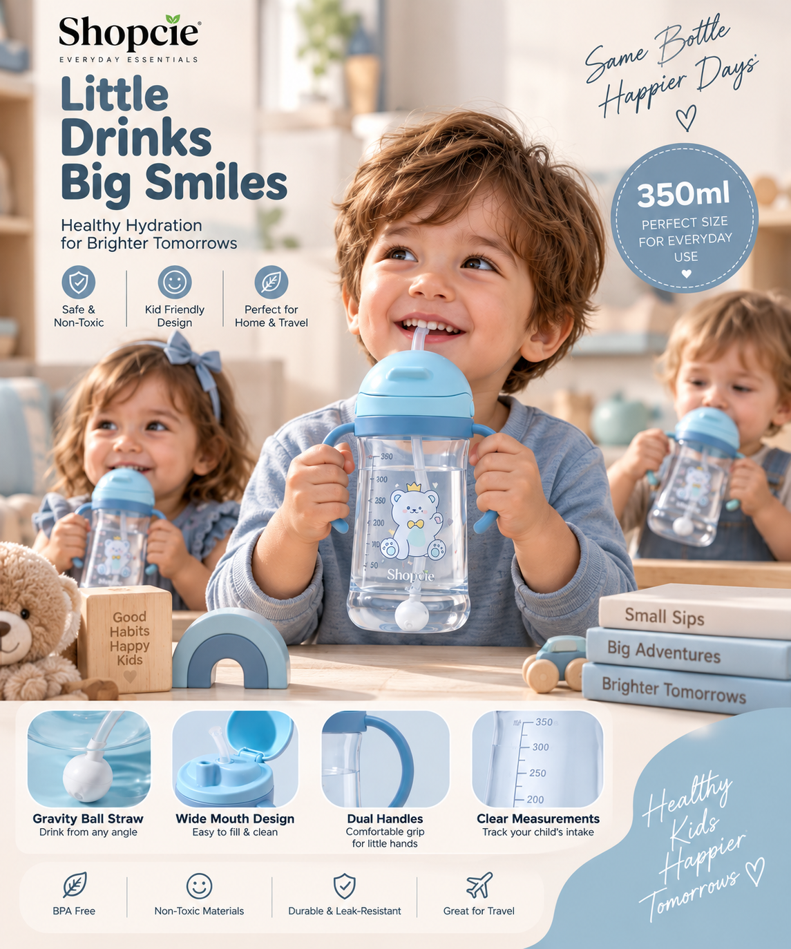 Kids Straw Drinking Bottle with Handles