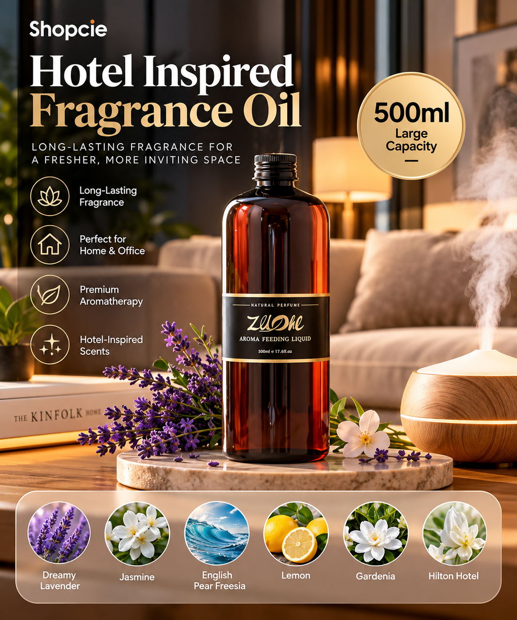 500ml Aromatherapy Fragrance Oil – Long-Lasting Home & Hotel Scent