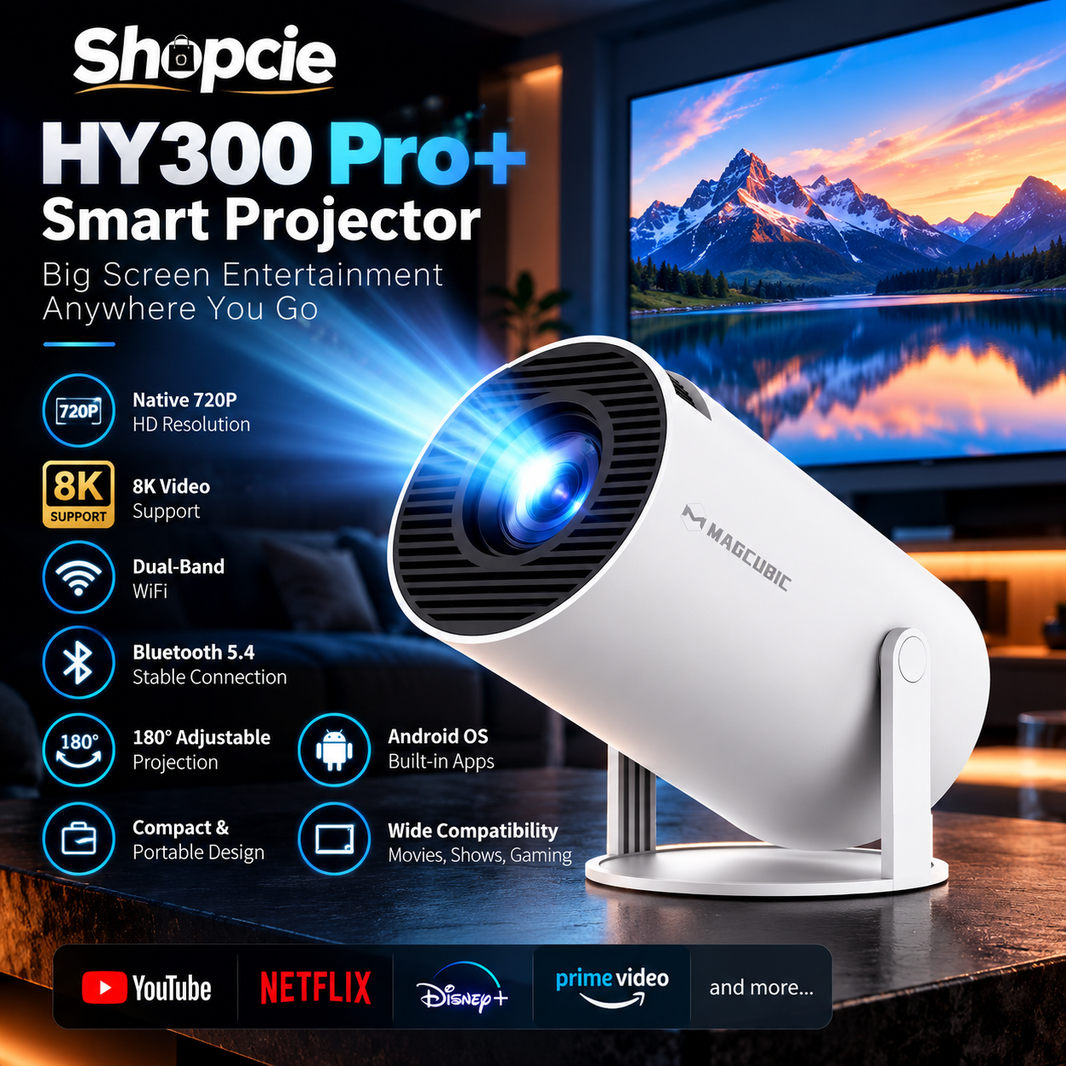 HY300 Pro+ Portable Smart Projector with WiFi, Bluetooth & 180° Rotation