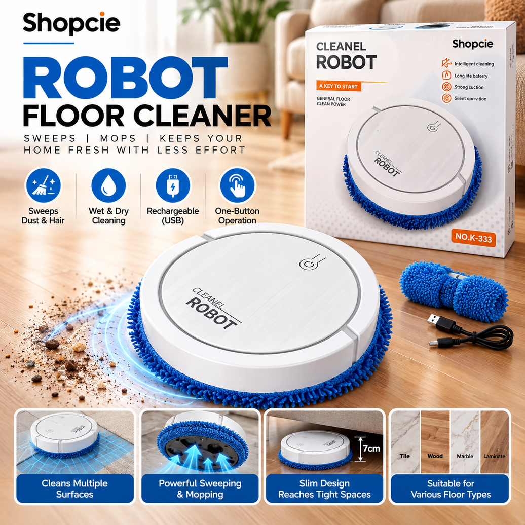 Smart Rechargeable Robot Floor Cleaner – Automatic Wet & Dry Sweeping Mop