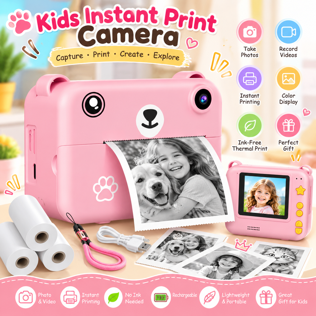 Kids Instant Print Digital Camera with Thermal Printer – Photo & Video Camera