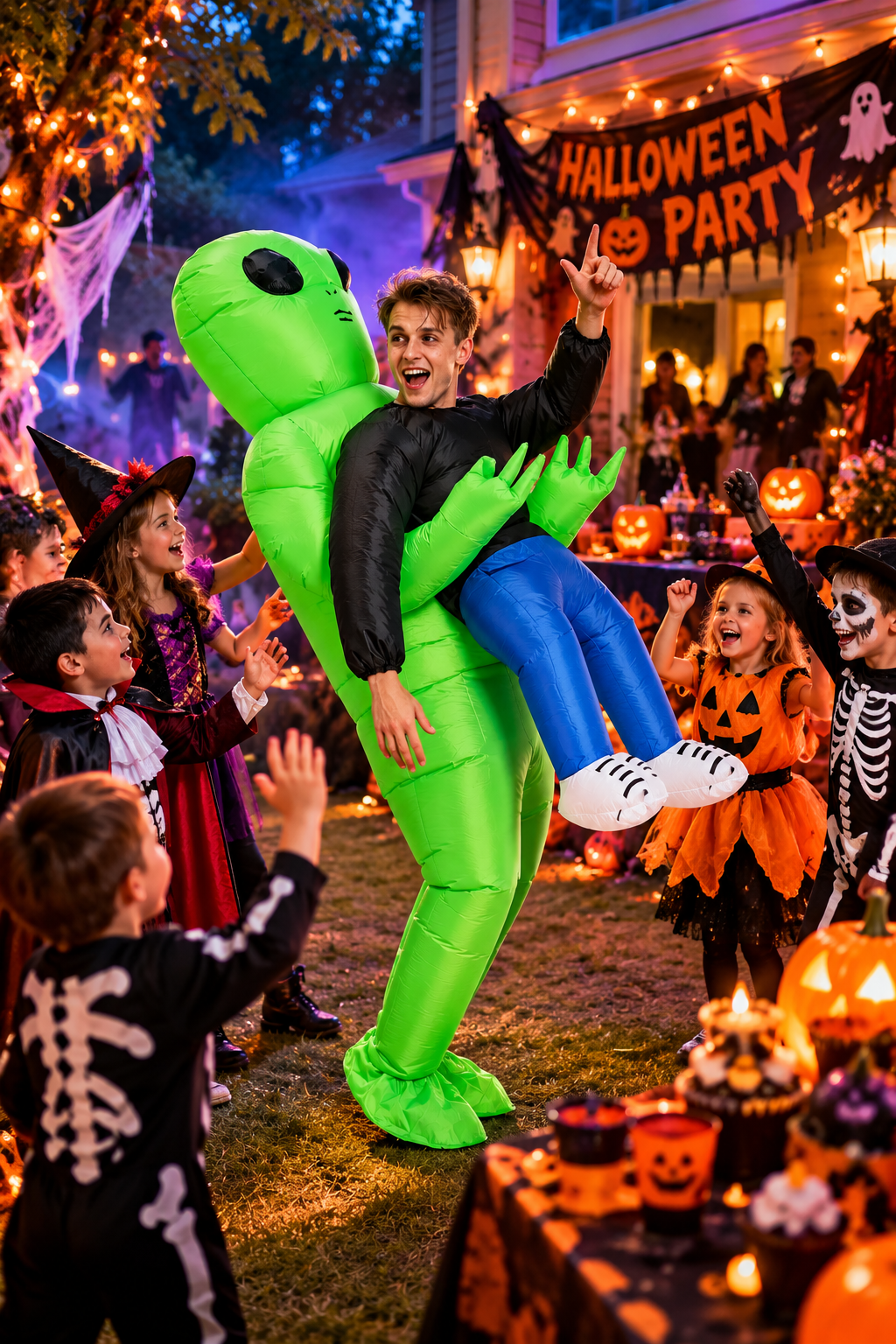 Adult Green Alien Inflatable Costume – Funny Carry-Me Halloween Party Suit