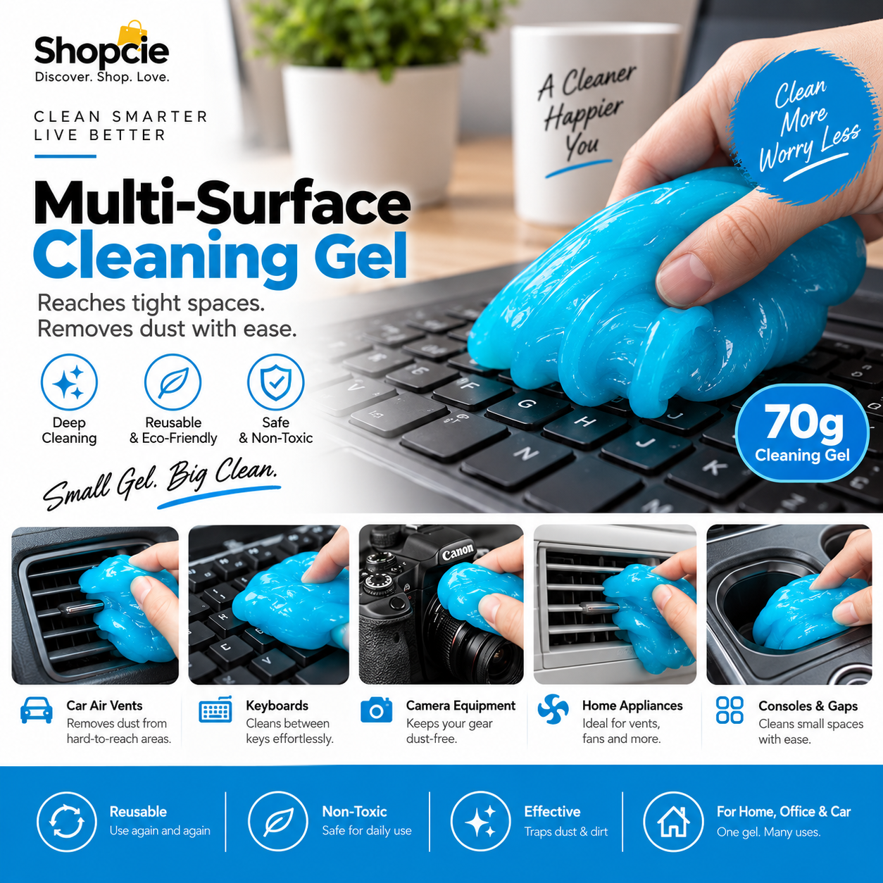 70g Car & Keyboard Cleaning Gel – Dust Remover for Vents & Tight Spaces