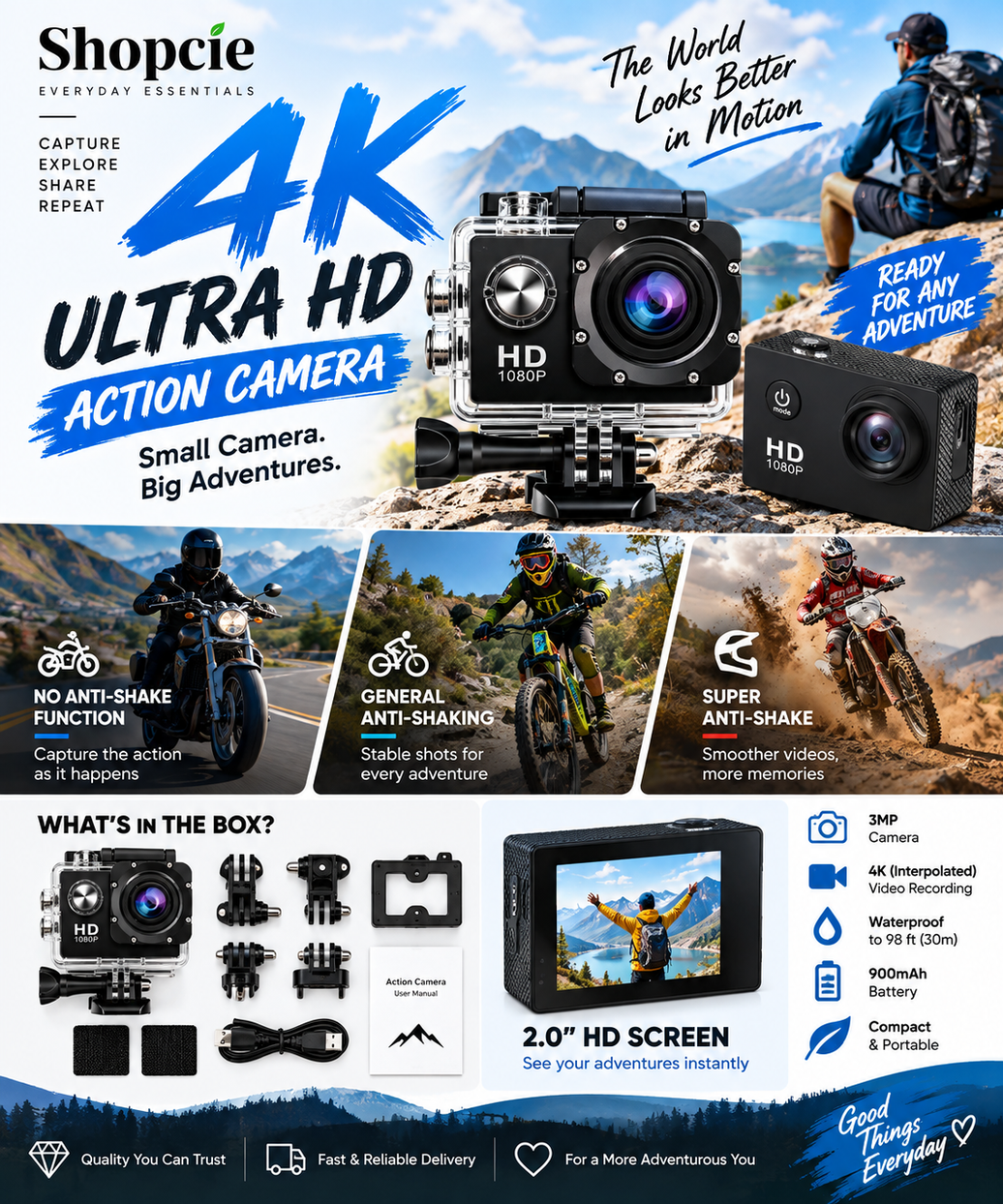 4K Ultra HD Action Camera with Waterproof Case