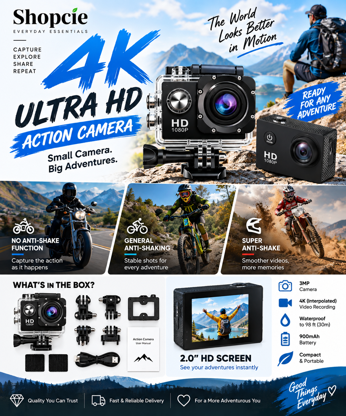 4K Ultra HD Action Camera with Waterproof Case