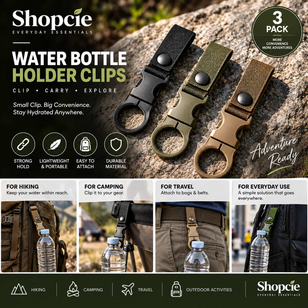 3-Pack Outdoor Water Bottle Holder Clips – Backpack & Belt Bottle Carriers