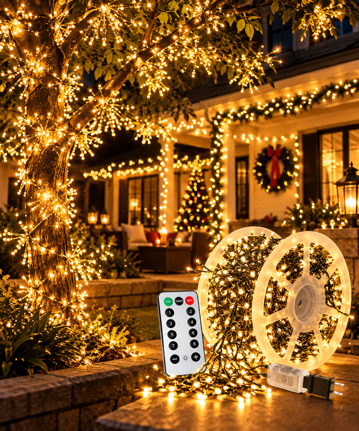 75M 2000 LED Firecracker String Lights – Warm White with Remote & US Plug