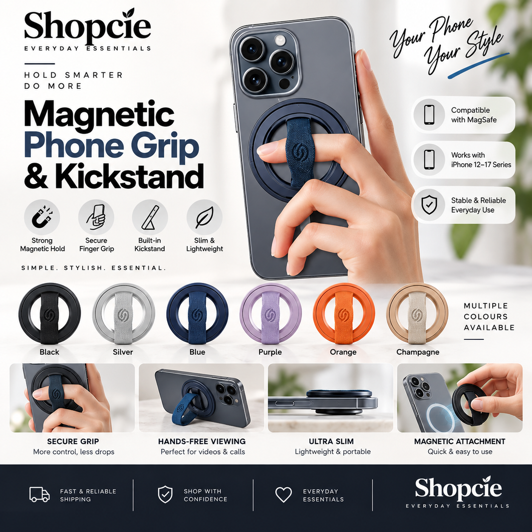 Magnetic Phone Grip & Kickstand – MagSafe Compatible Finger Ring Holder