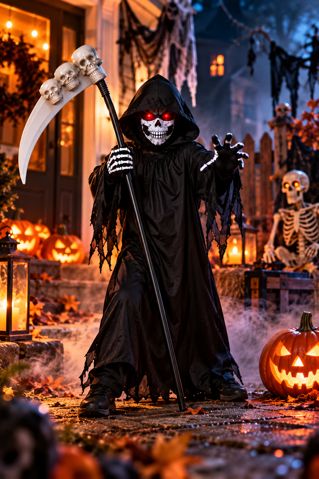Kids Grim Reaper Halloween Costume with Glowing Red Eyes – 90CM