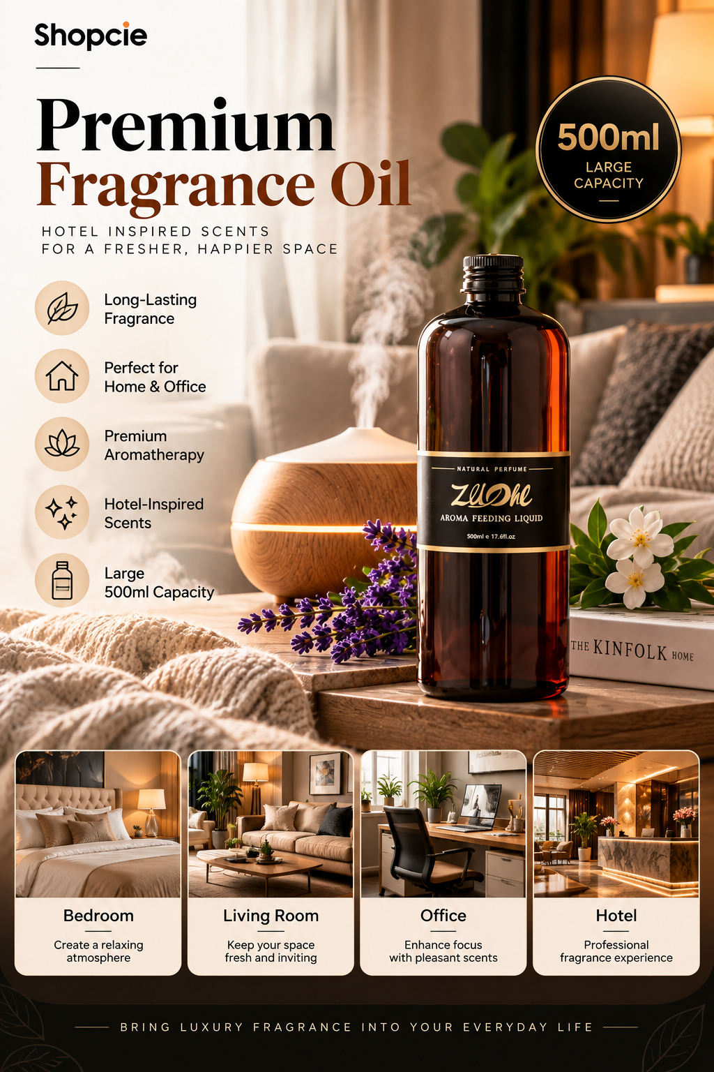 500ml Aromatherapy Fragrance Oil – Long-Lasting Home & Hotel Scent