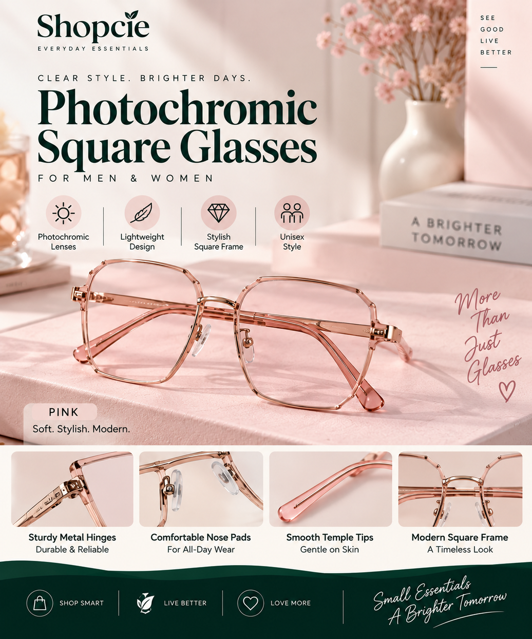Photochromic Square Glasses for Men & Women