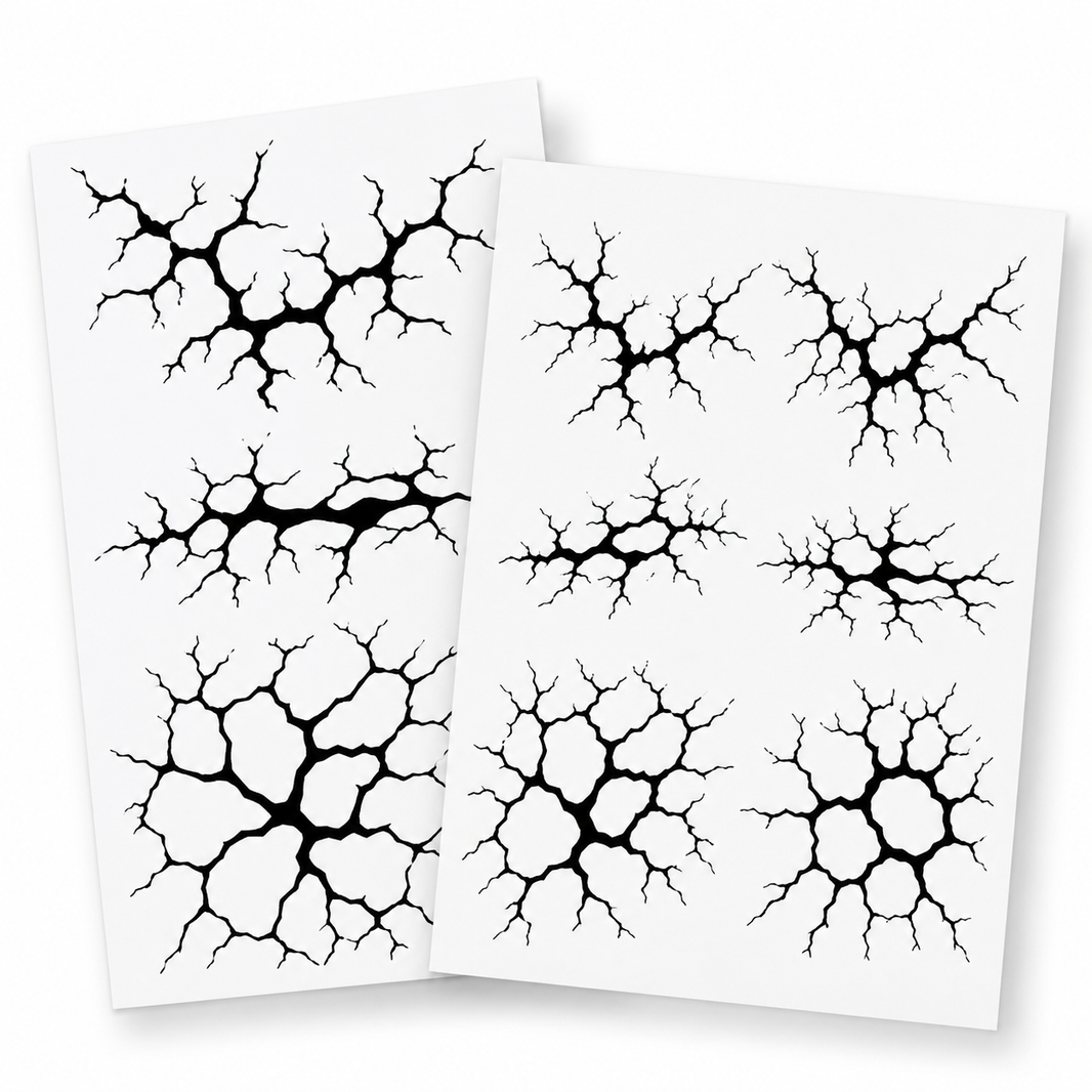 2-Piece Halloween Black Crack Temporary Tattoos – Horror Broken Skin Body Stickers