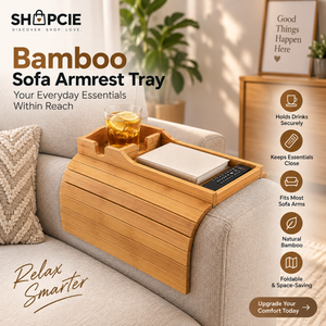 Foldable Bamboo Sofa Armrest Tray – Couch Side Table for Drinks & Essentials