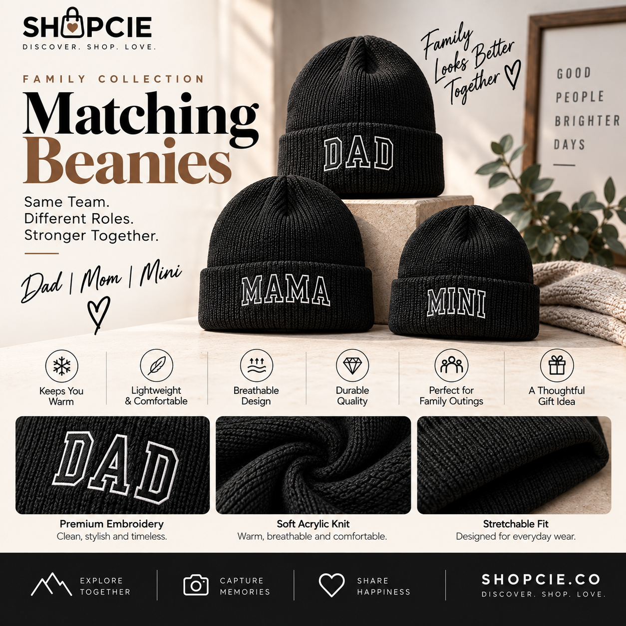 Matching Family Embroidered Beanies – Dad, Mom & Mini