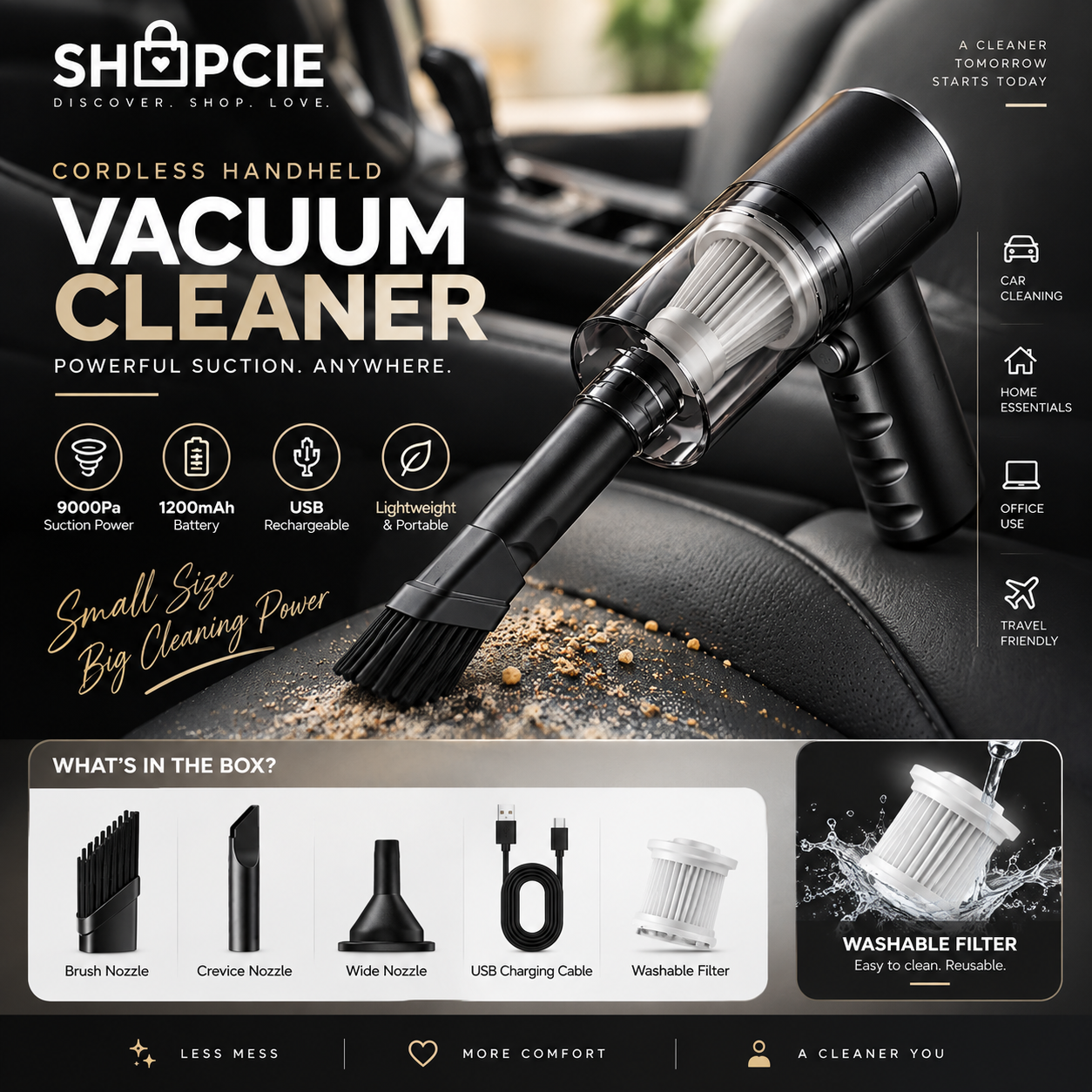 Cordless Handheld Car Vacuum – USB Rechargeable Portable Cleaner
