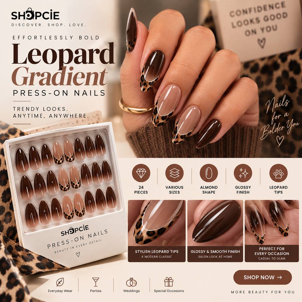 24-Piece Leopard French Tip Almond Press-On Nails