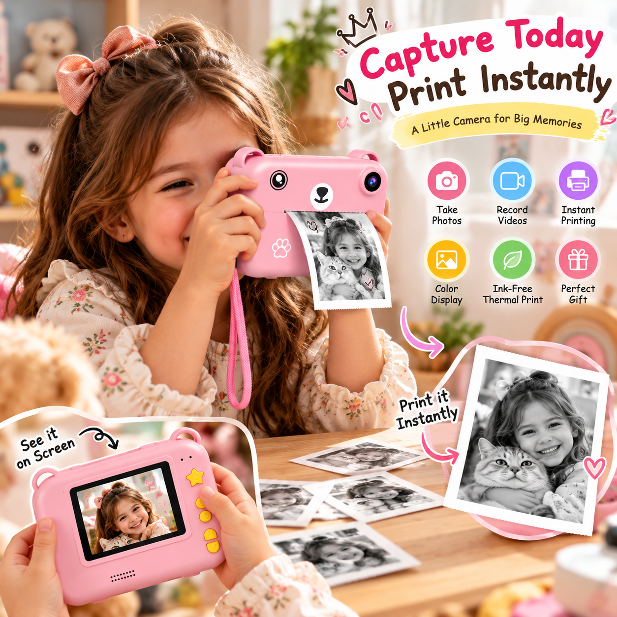 Kids Instant Print Digital Camera with Thermal Printer – Photo & Video Camera