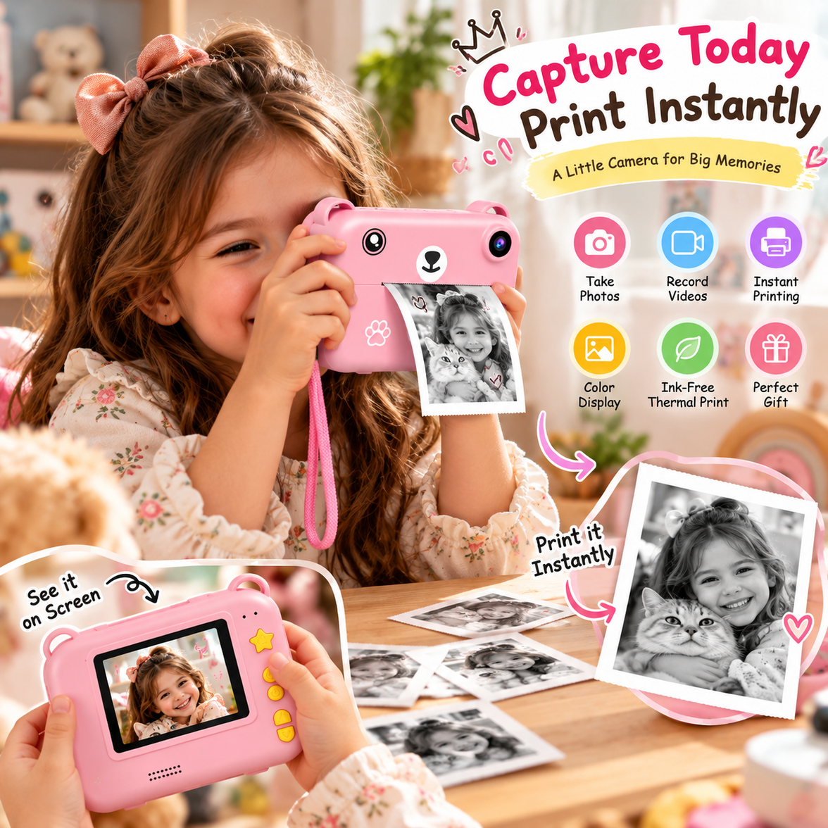 Kids Instant Print Digital Camera with Thermal Printer – Photo & Video Camera