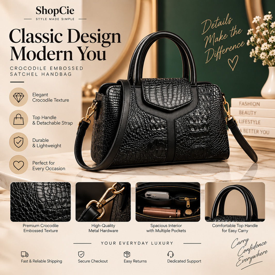Women’s Crocodile Embossed Satchel Handbag