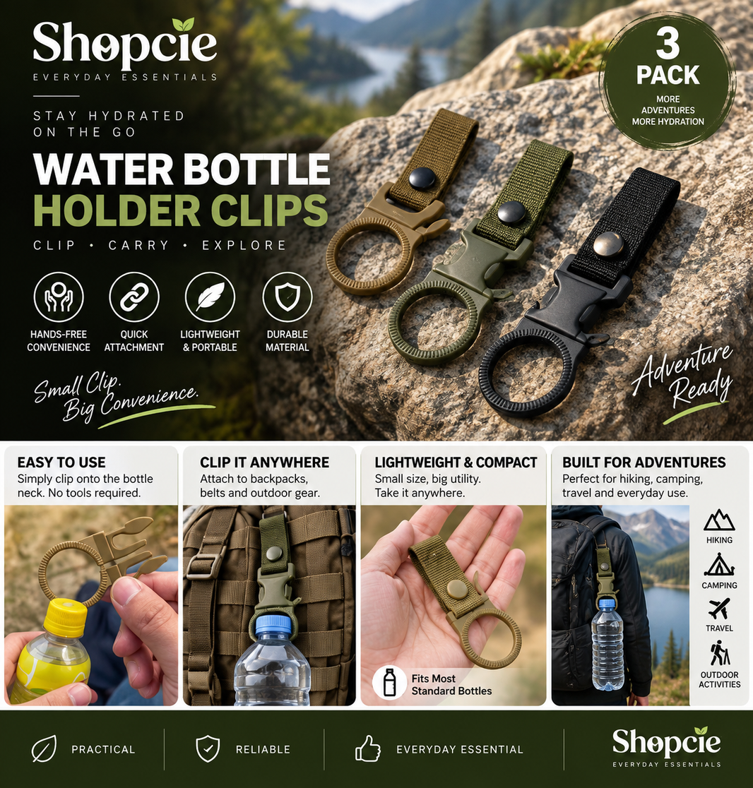 3-Pack Outdoor Water Bottle Holder Clips – Backpack & Belt Bottle Carriers