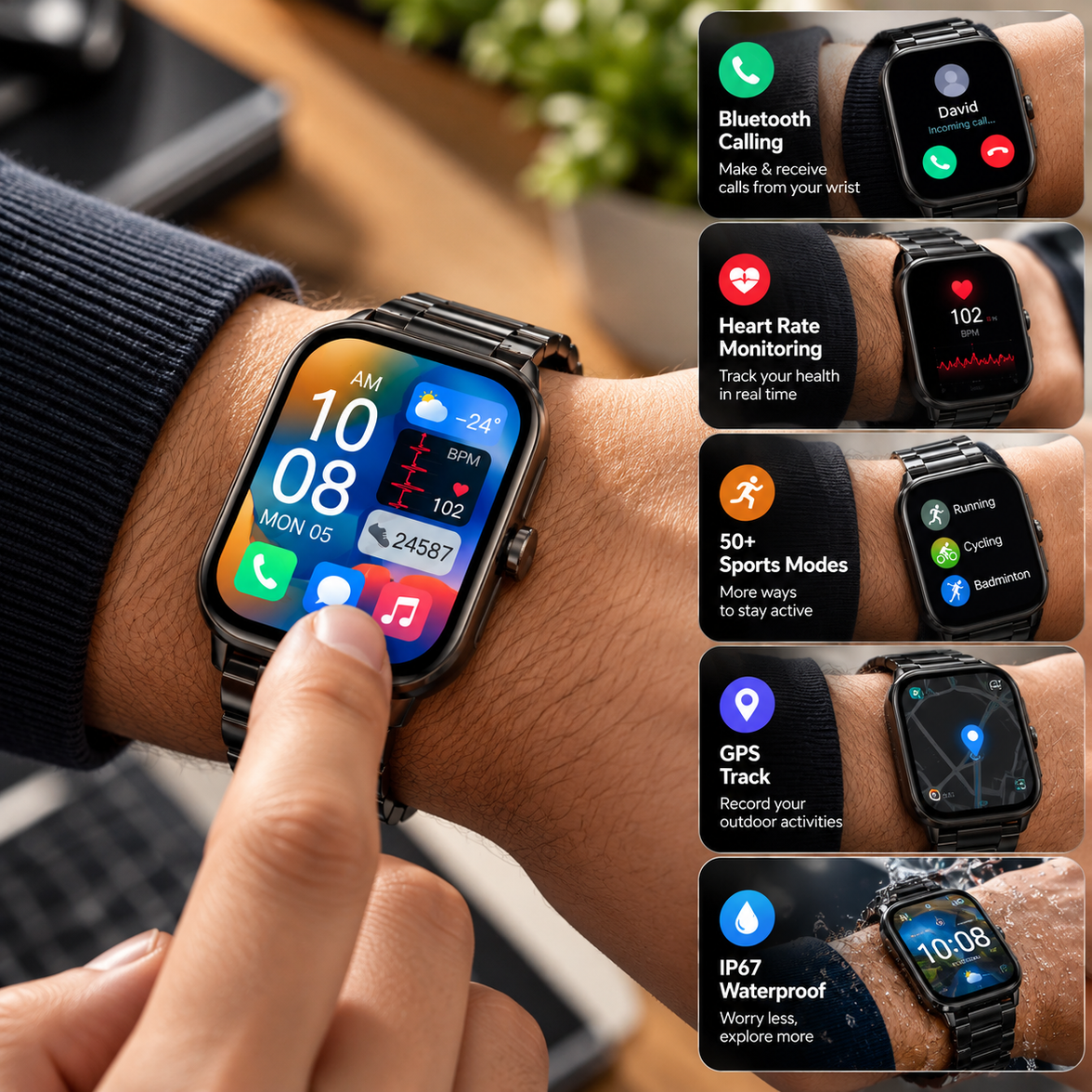 2.01″ HD Smart Watch with Bluetooth Calling, Fitness Tracking & Sports Modes