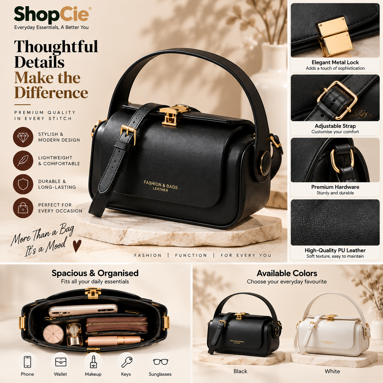 Vintage Colour Block East-West Shoulder Bag – Retro Everyday Handbag