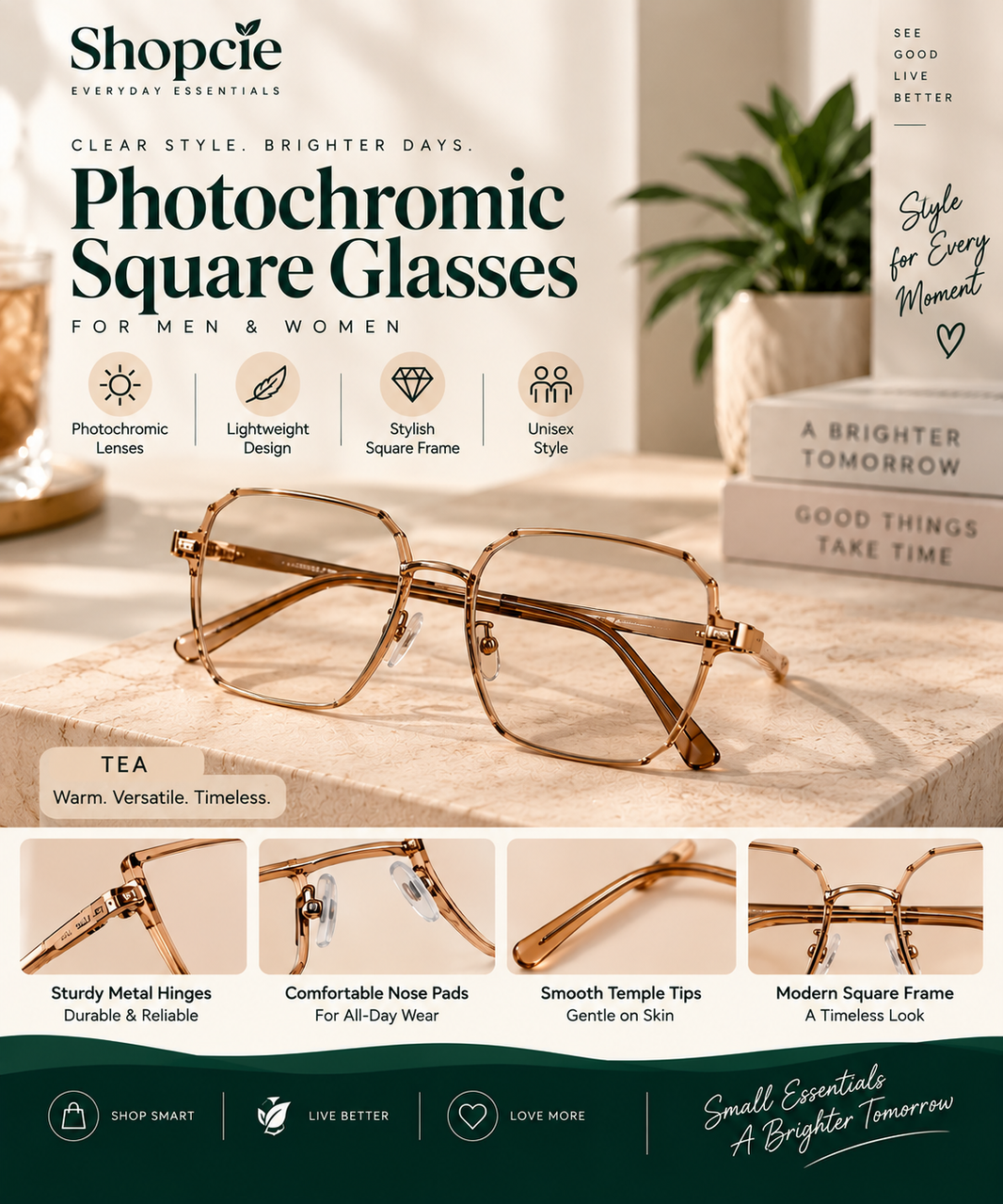 Photochromic Square Glasses for Men & Women