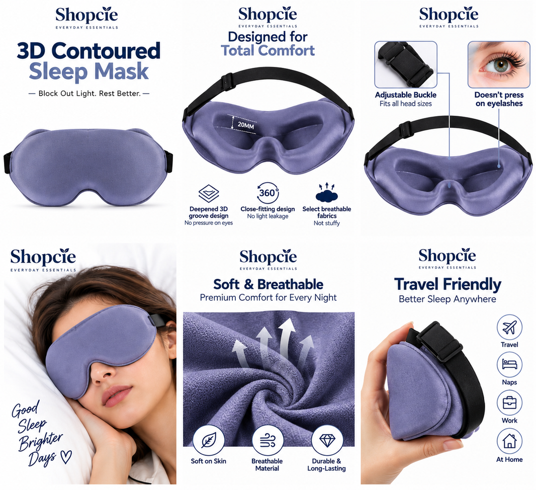 3D Contoured Sleep Mask – Light Blocking Eye Mask for Sleep & Travel