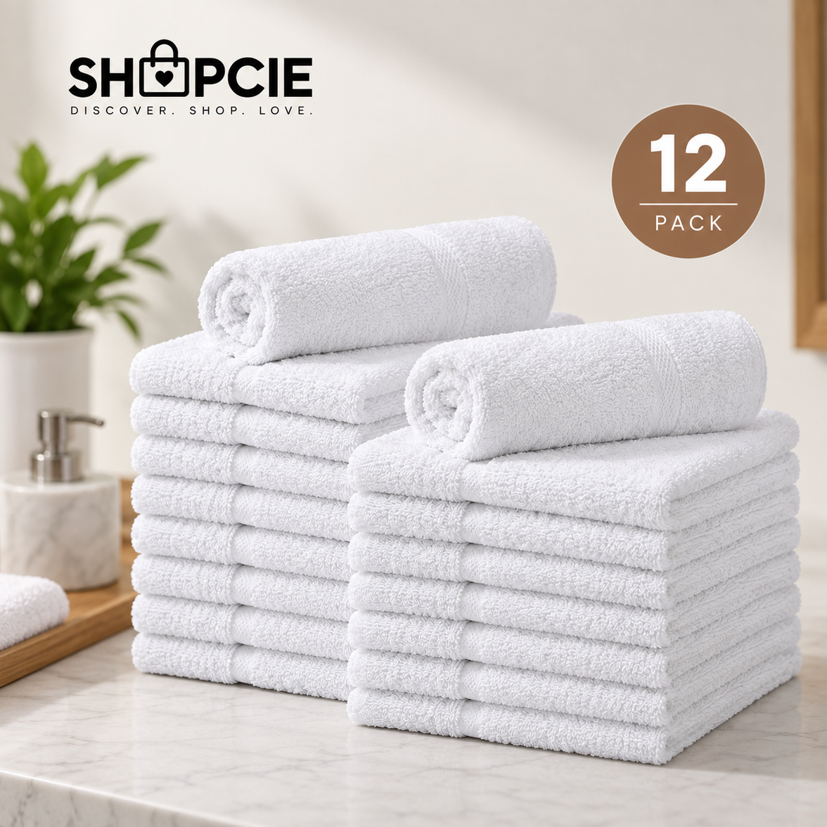 12-Pack 100% Cotton Washcloths – Soft & Absorbent Face and Body Towels