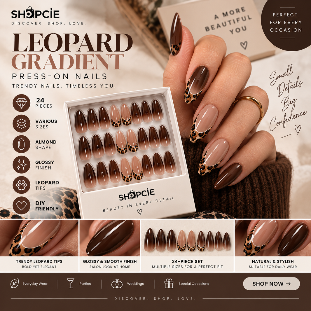 24-Piece Leopard French Tip Almond Press-On Nails