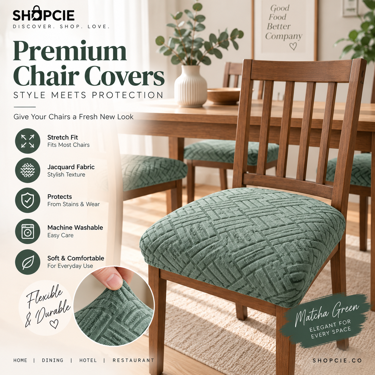 Stretch Jacquard Dining Chair Covers – 4/6 Piece Set