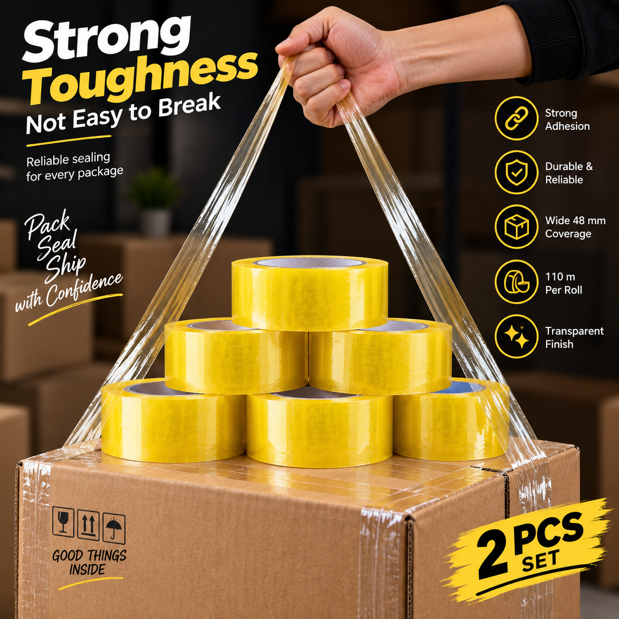Heavy-Duty Transparent Packing Tape 2 Rolls