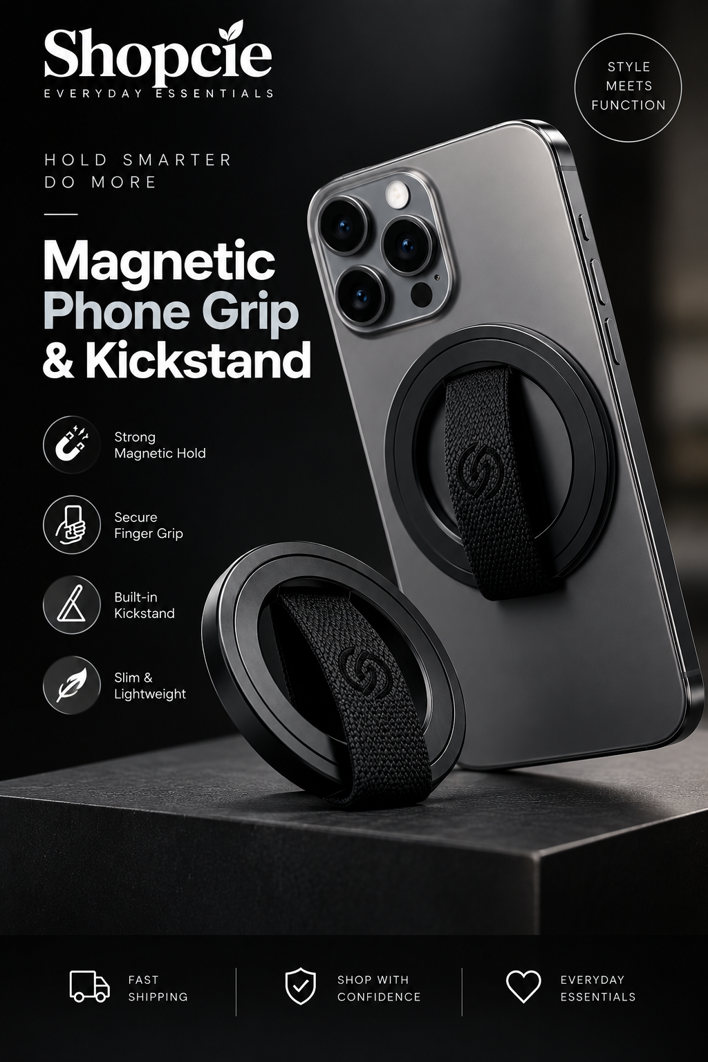 Magnetic Phone Grip & Kickstand – MagSafe Compatible Finger Ring Holder