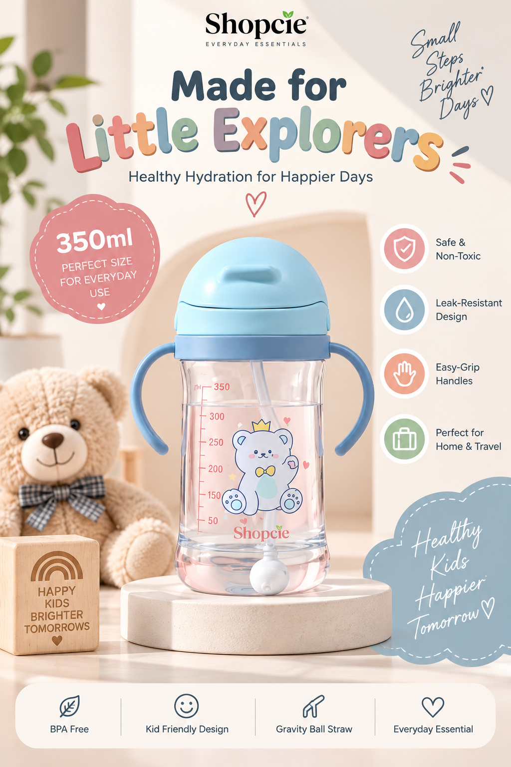Kids Straw Drinking Bottle with Handles