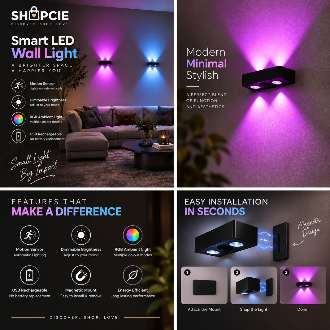 Rechargeable Motion Sensor LED Wall Light with RGB Ambient Glow