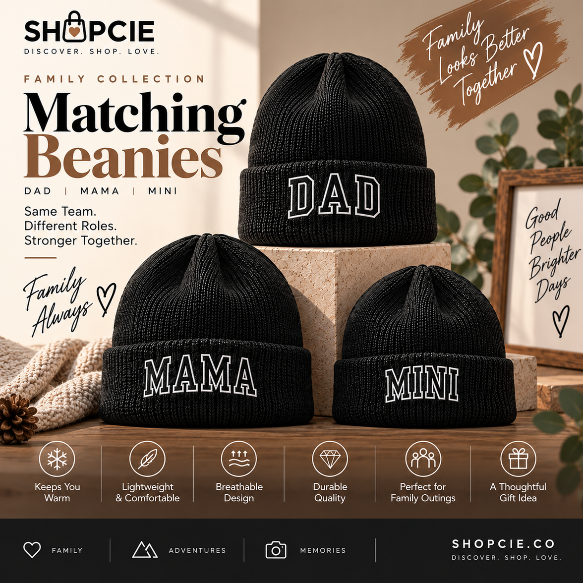 Matching Family Embroidered Beanies – Dad, Mom & Mini