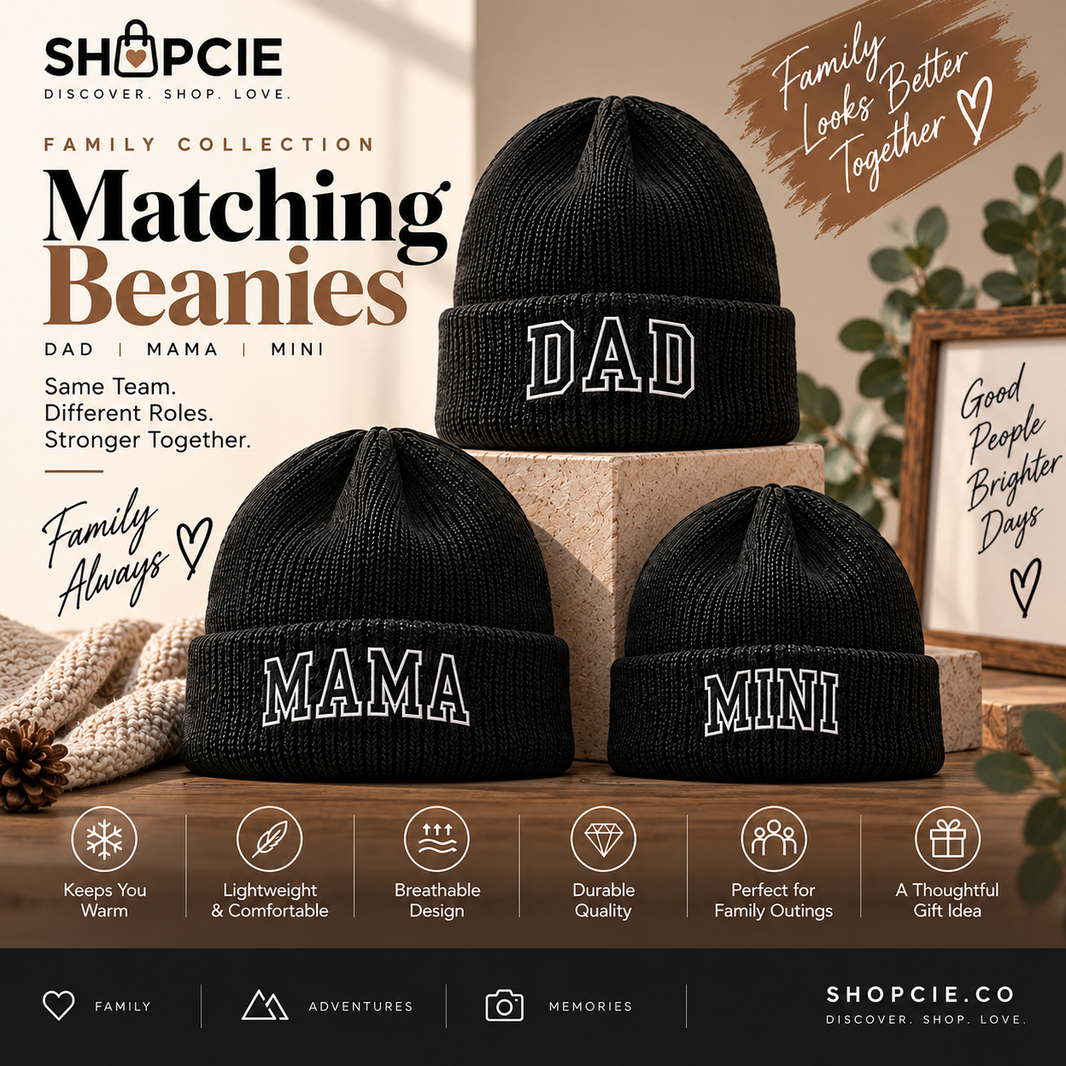 Matching Family Embroidered Beanies – Dad, Mom & Mini