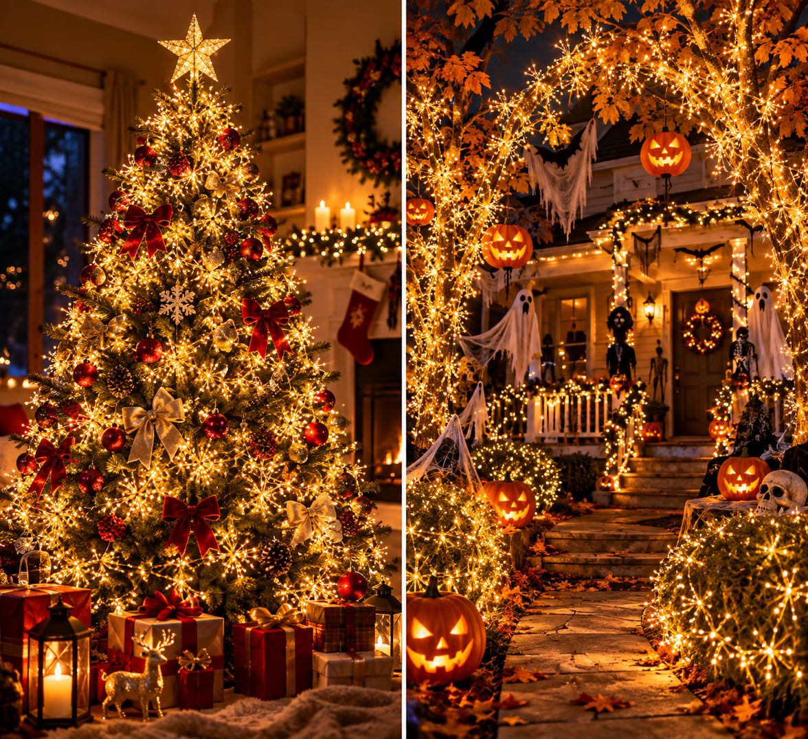 75M 2000 LED Firecracker String Lights – Warm White with Remote & US Plug