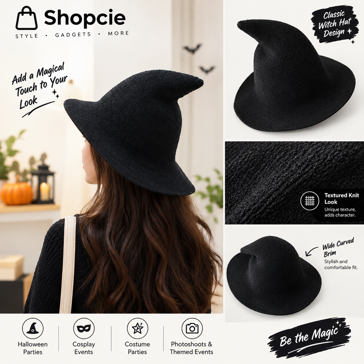 Black Knit Witch Hat – Halloween Costume & Cosplay Accessory