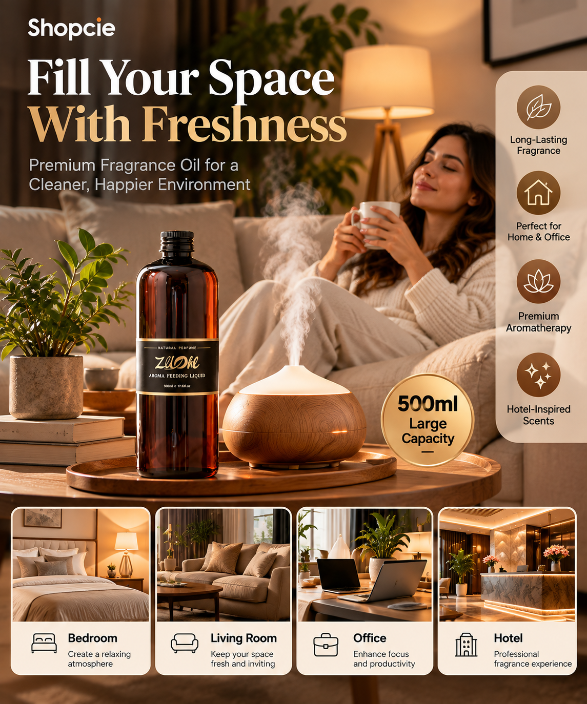 500ml Aromatherapy Fragrance Oil – Long-Lasting Home & Hotel Scent