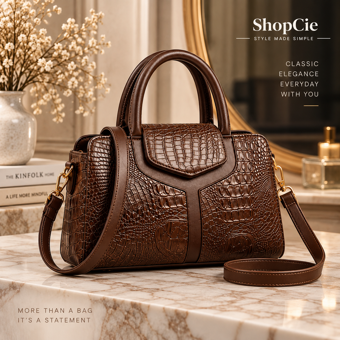Women’s Crocodile Embossed Satchel Handbag