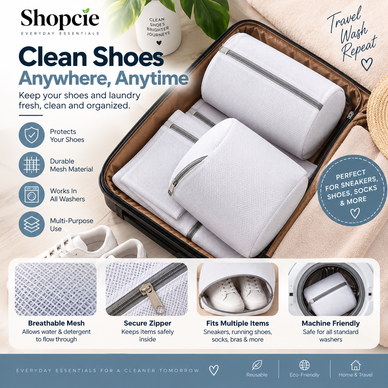 Reusable Shoe Washing Bag with Zipper