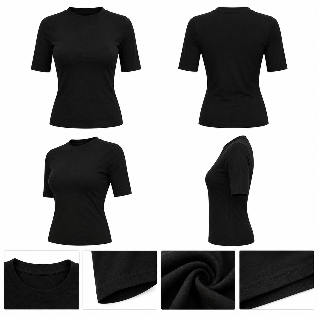 Women’s Black O-Neck Half Sleeve Slim Fit T-Shirt