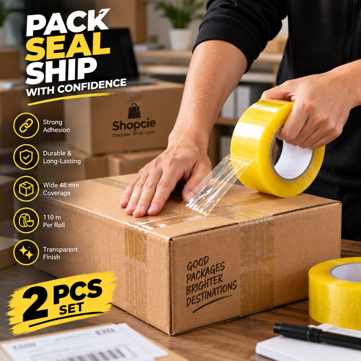Heavy-Duty Transparent Packing Tape 2 Rolls